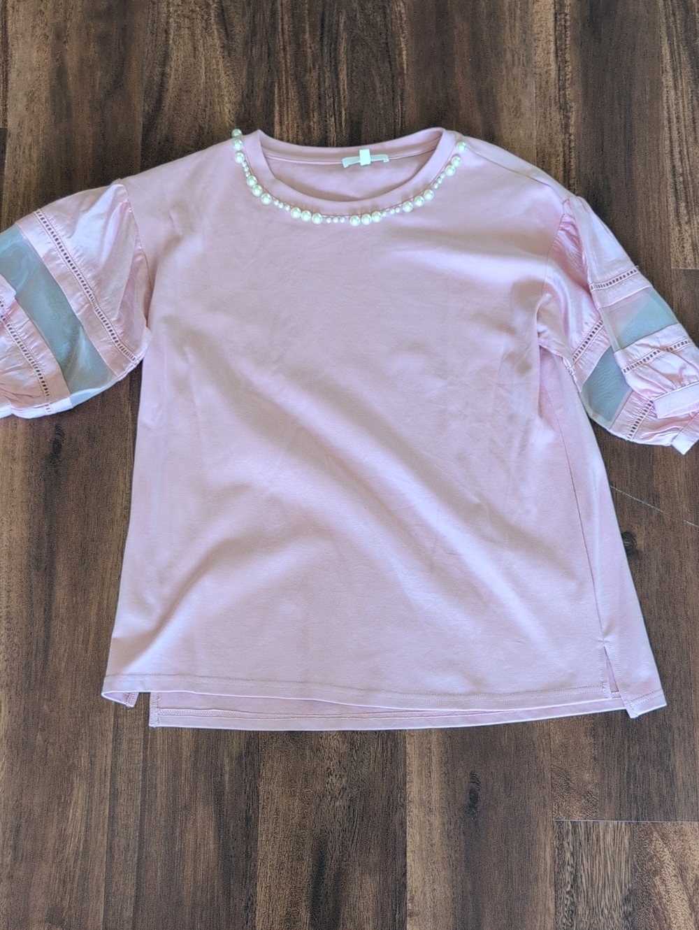 Joh Pink Pearl-Trim Short Sleeve Top